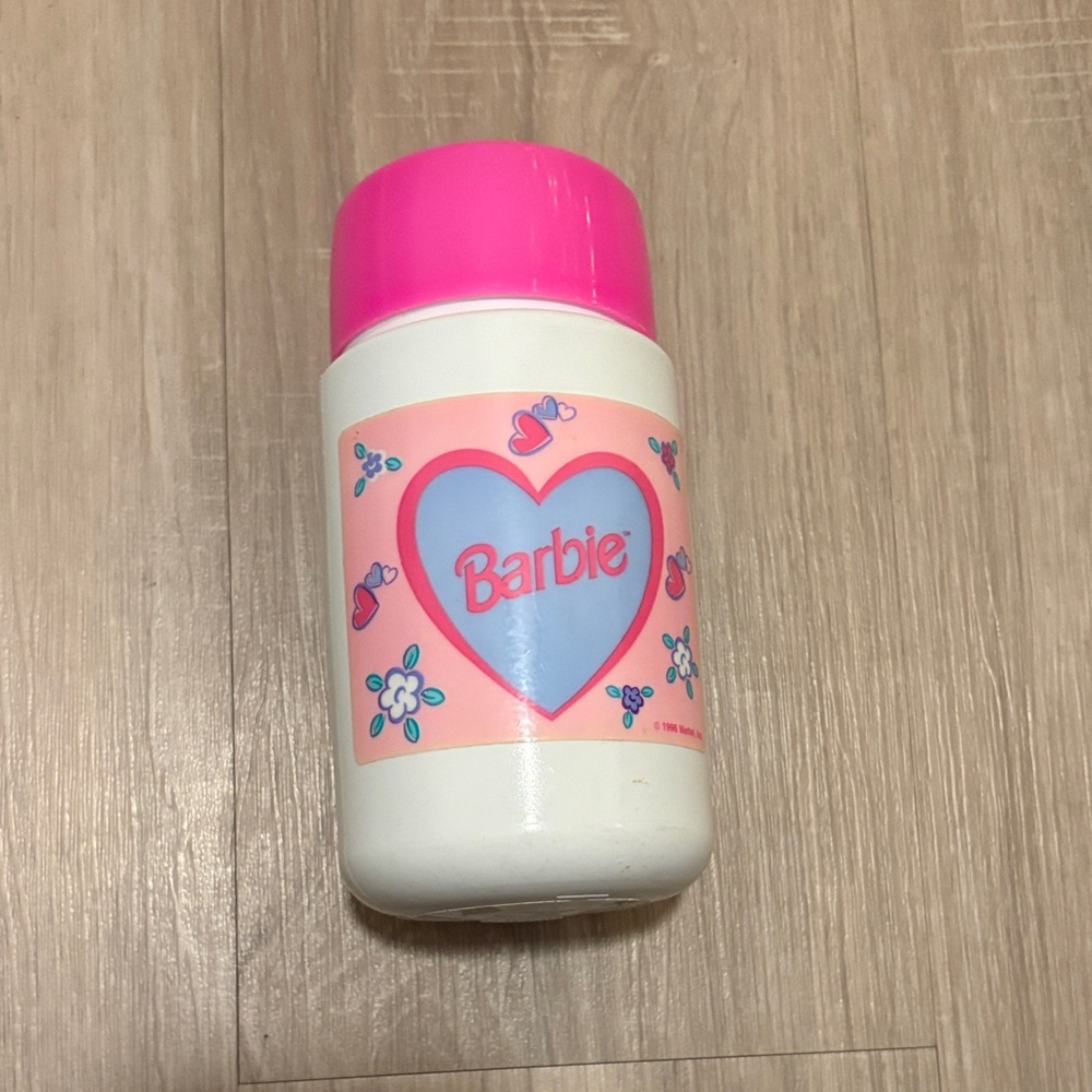 Vintage Barbie Pink and White Heart Thermos (1996)